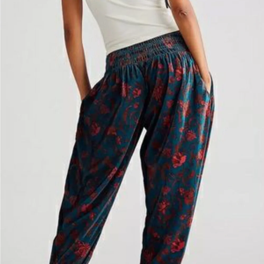 Free people Marla harem velvet Bohemian Pants EUC gorgeous peacock blue M - Picture 3 of 5